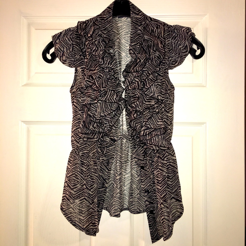 Miley Cyrus sheer soft blouse with ruffles